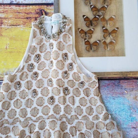 UO Kimchi Blue Chanderella Jacquard Embellished Beaded Metallic Peplum Top S - Picture 4 of 12